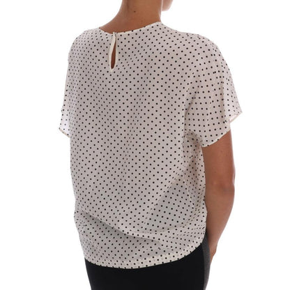 Dolce & Gabbana White Polka Dotted Silk T-shirt Top