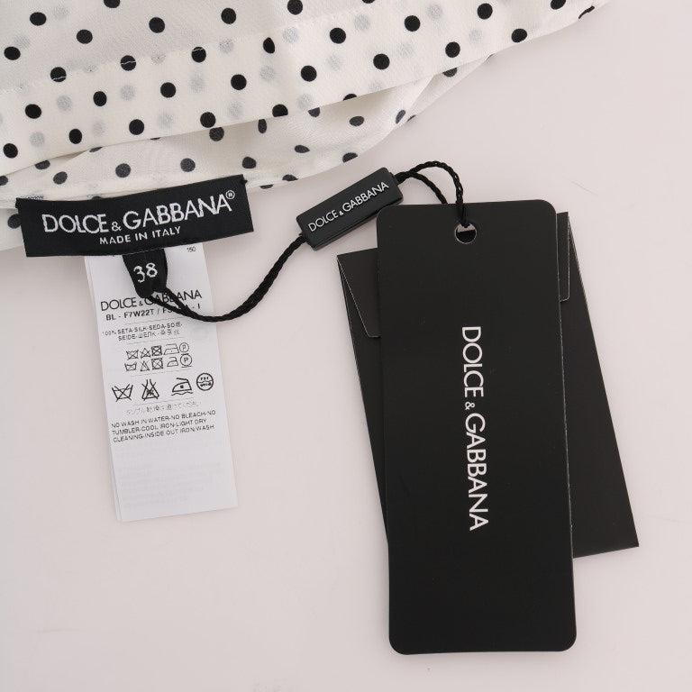 Dolce & Gabbana White Polka Dotted Silk T-shirt Top