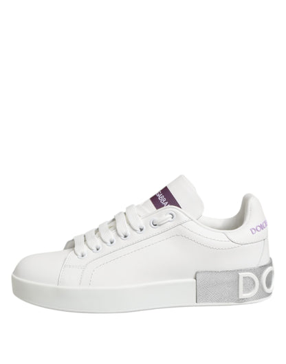 Dolce & Gabbana White Purple Leather Low Top Sneakers Shoes