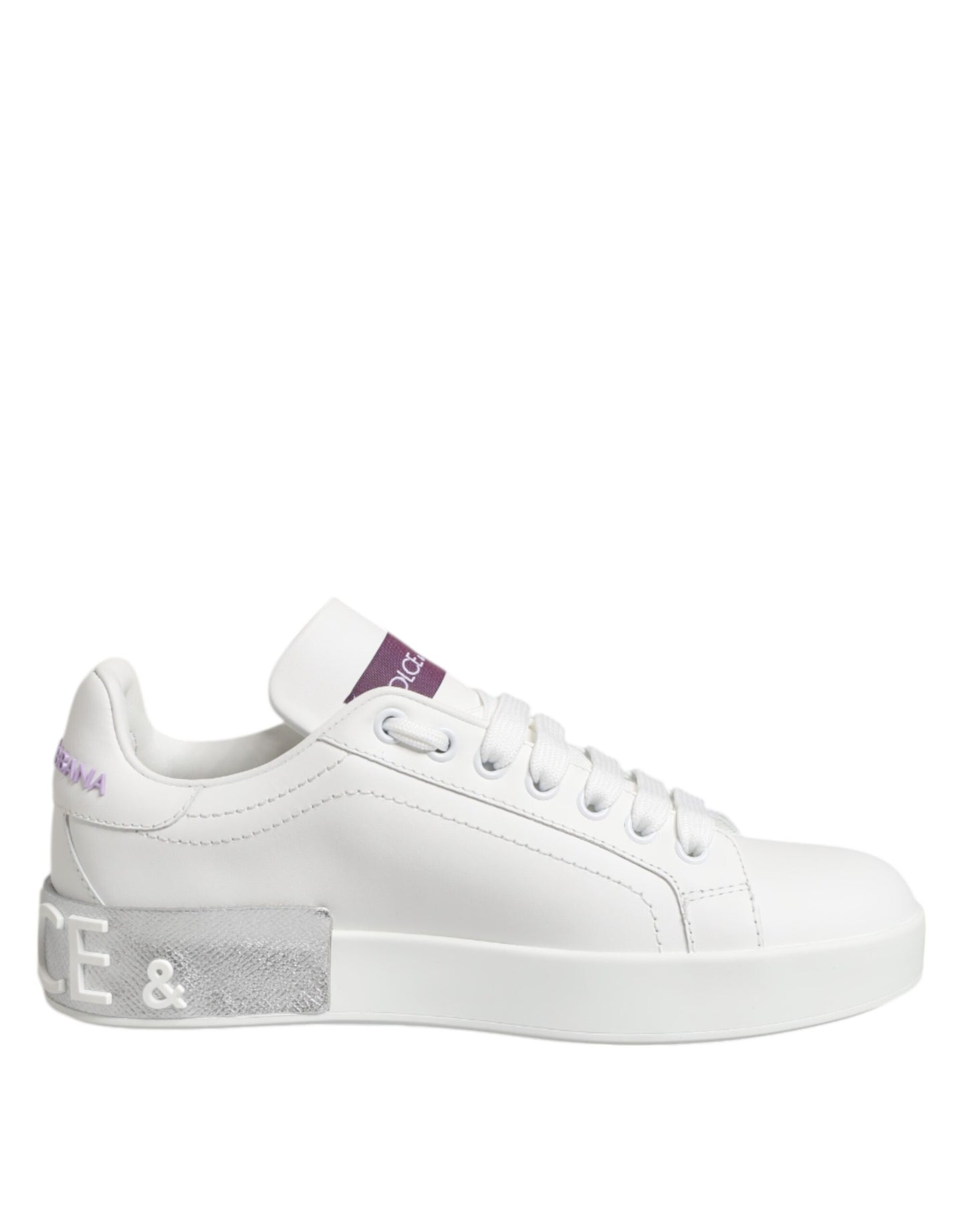 Dolce & Gabbana White Purple Leather Low Top Sneakers Shoes