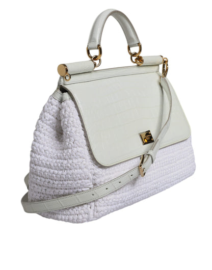 Dolce & Gabbana White Rafia Leather Top Handle Crossbody Bag