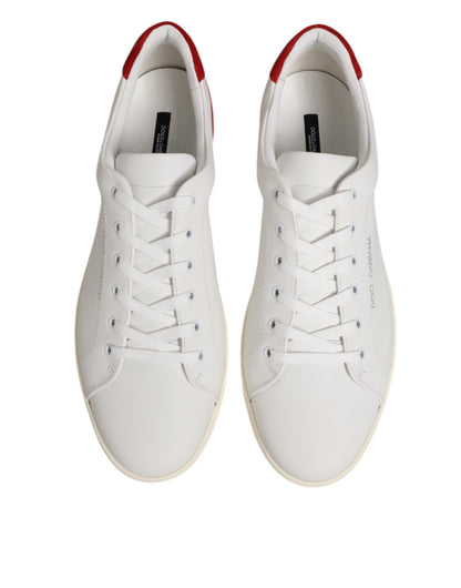 Dolce & Gabbana White Red Leather Low Top Men Sneakers Shoes
