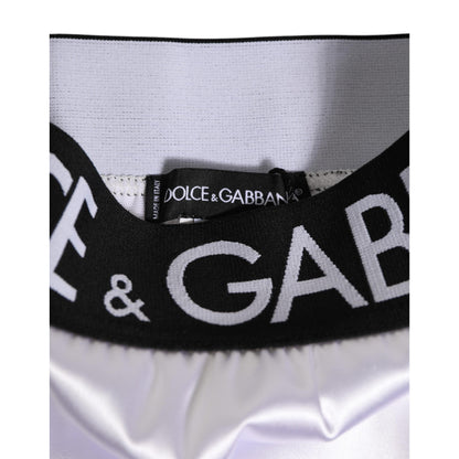 Dolce & Gabbana White Satin High-Waist Black Logo Women Underwear