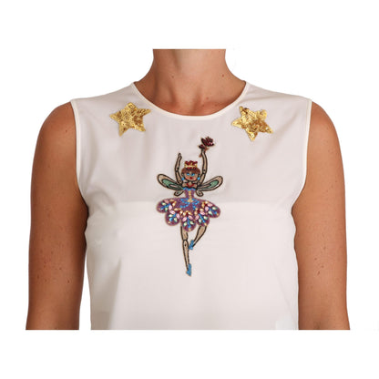 Dolce & Gabbana White Silk Embellished Crystal Sequin Fairy Top