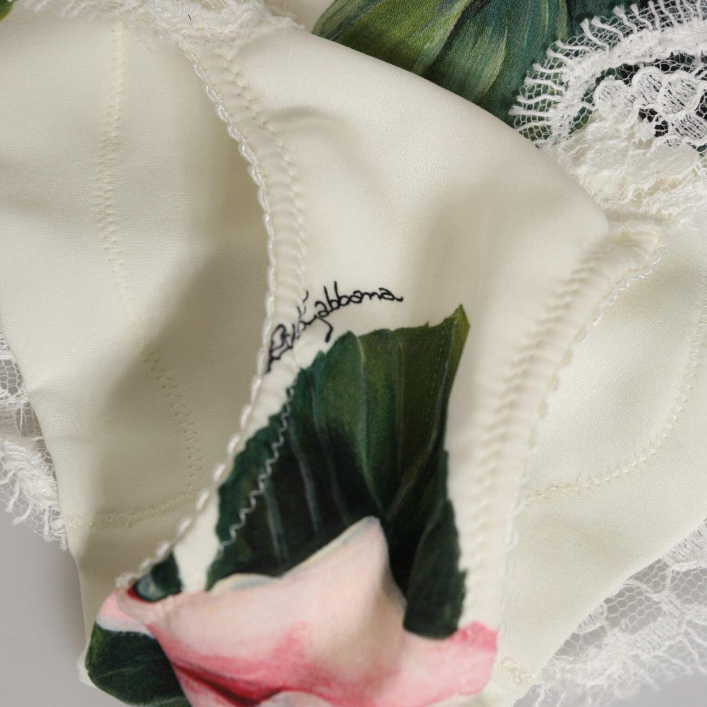 Dolce & Gabbana White Silk Satin Floral Lace Trim Slip Underwear