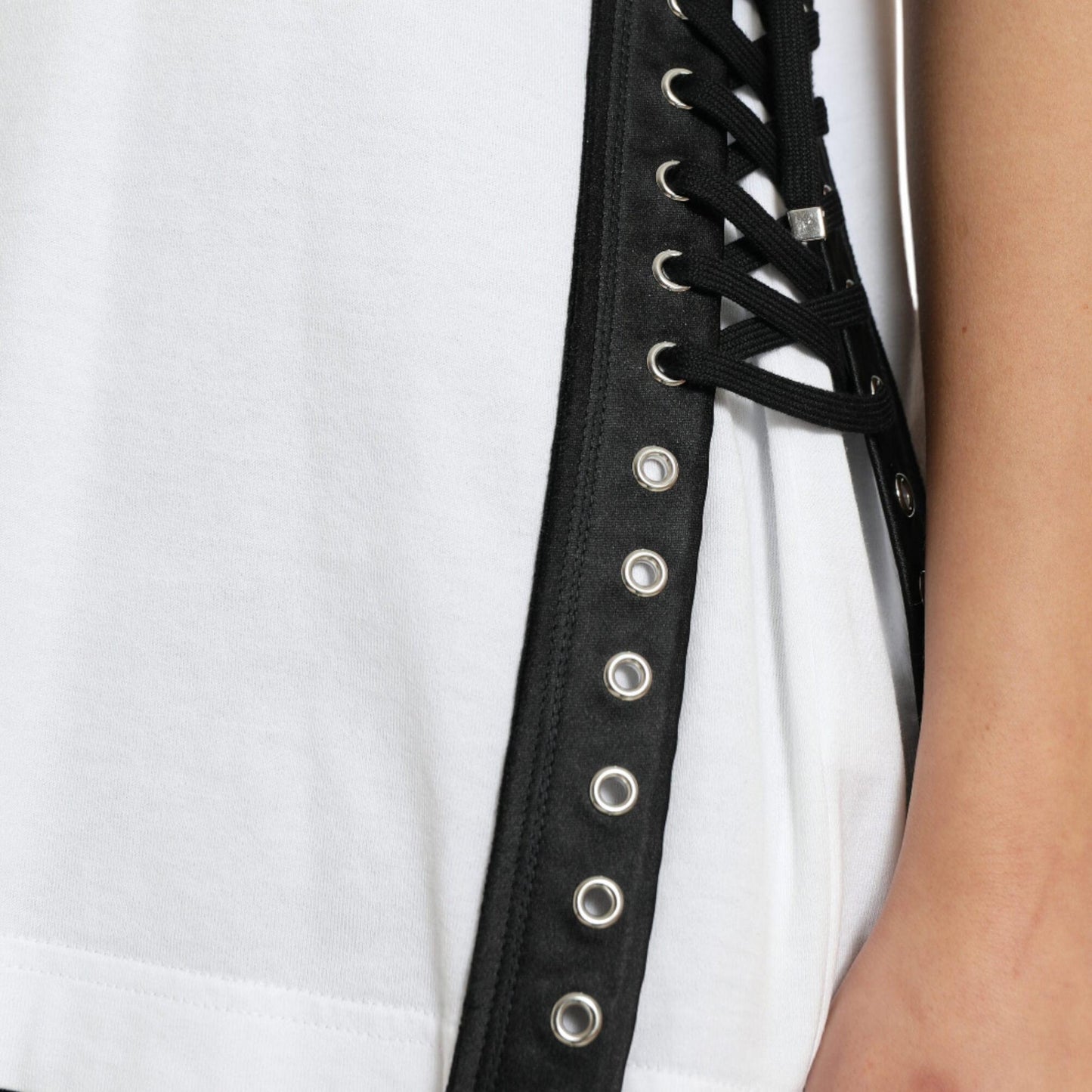 Dolce & Gabbana White Slogan Print Lacing Detailed T-shirt