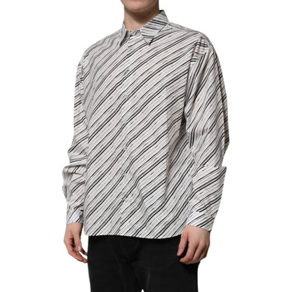 Dolce & Gabbana White Striped Long Sleeves Men Formal Shirt