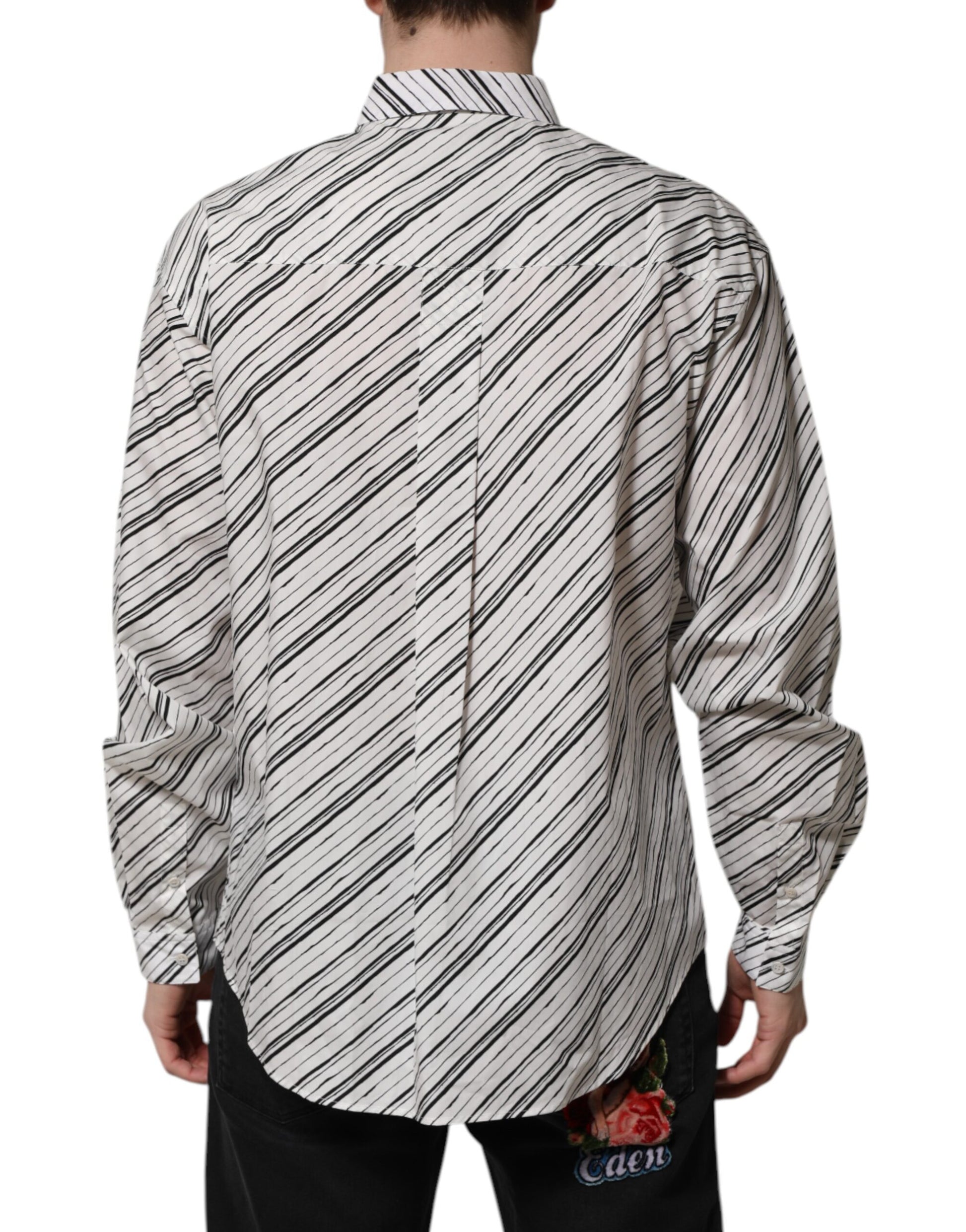 Dolce & Gabbana White Striped Long Sleeves Men Formal Shirt