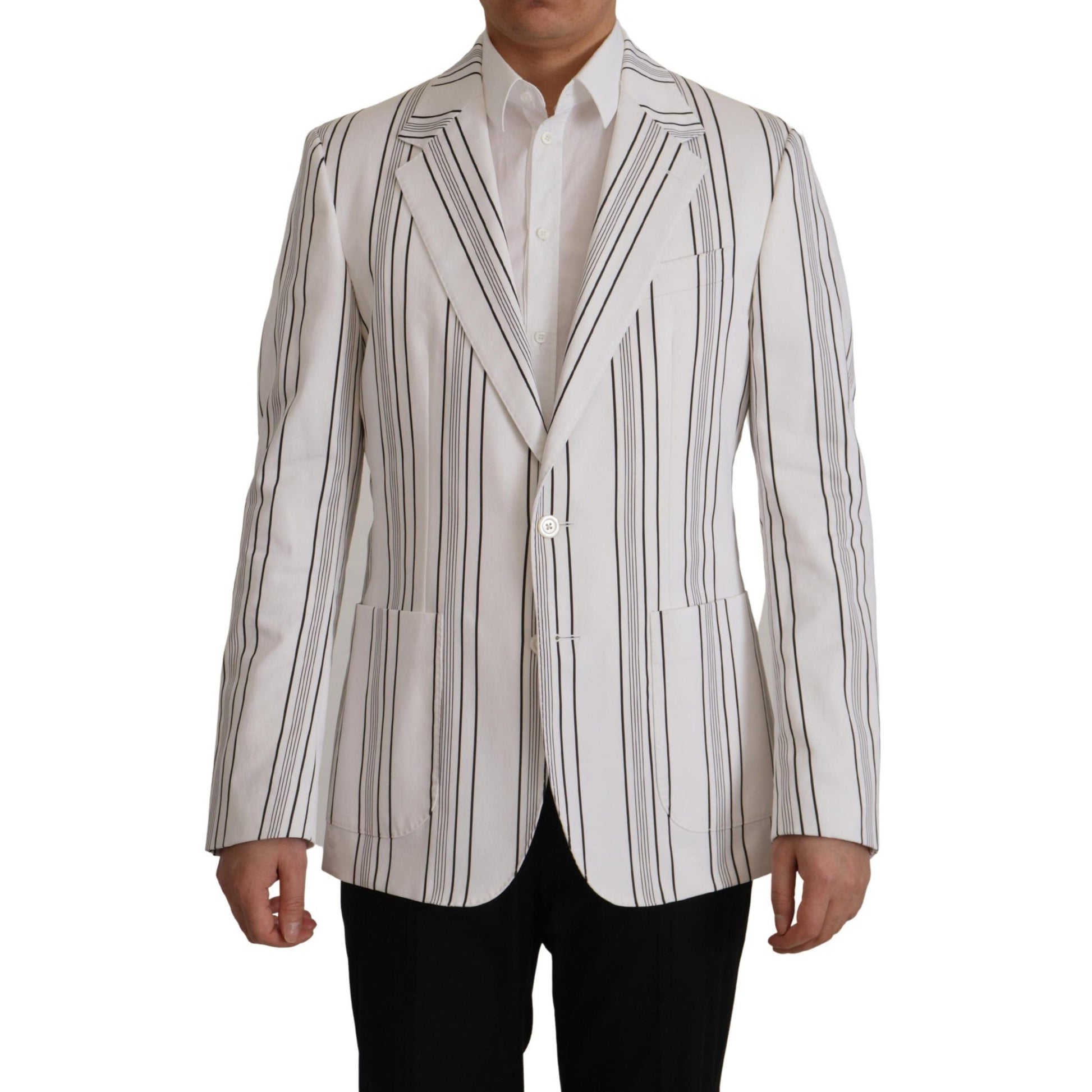 Dolce & Gabbana White Stripes Cotton Single Breasted Blazer