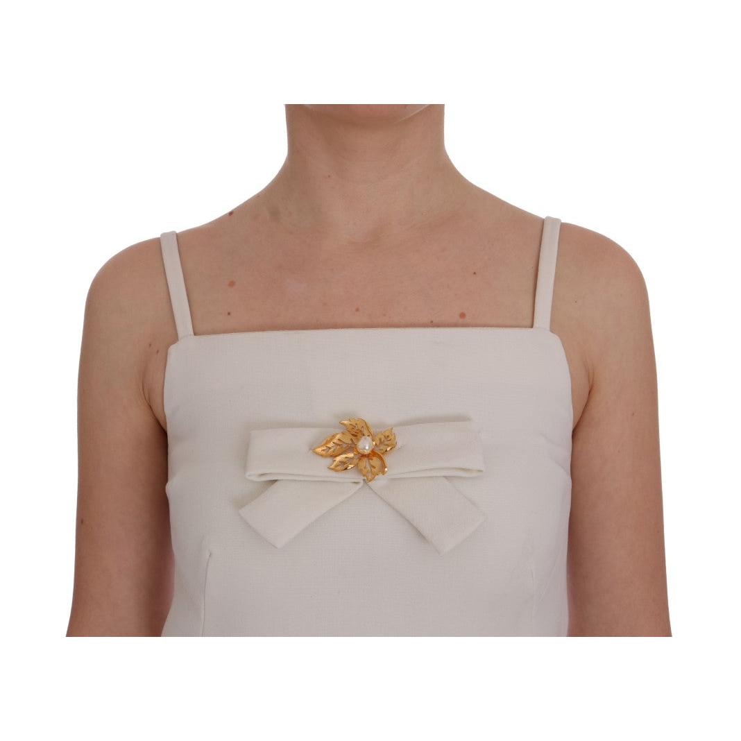 Dolce & Gabbana White Wool Stretch Brooch Shift Dress