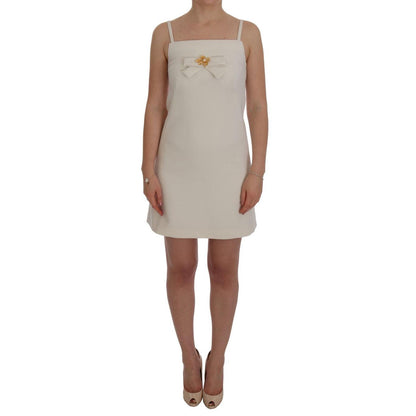 Dolce & Gabbana White Wool Stretch Brooch Shift Dress