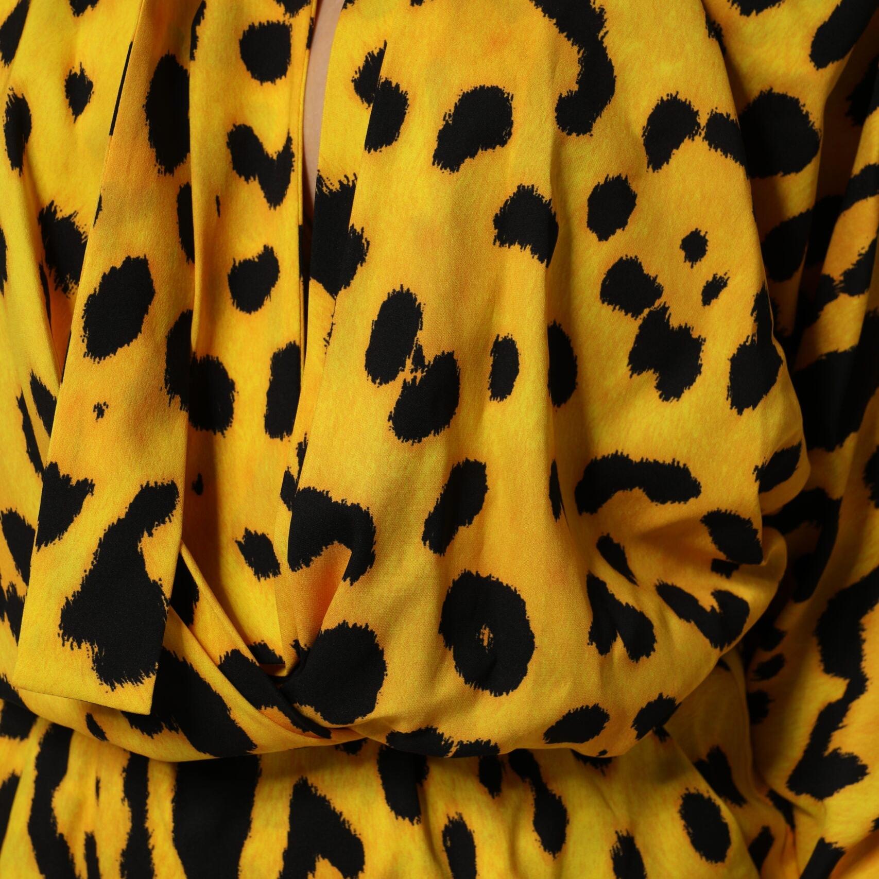 Dolce & Gabbana Yellow Leopard Long Sleeves Jumpsuit Dress