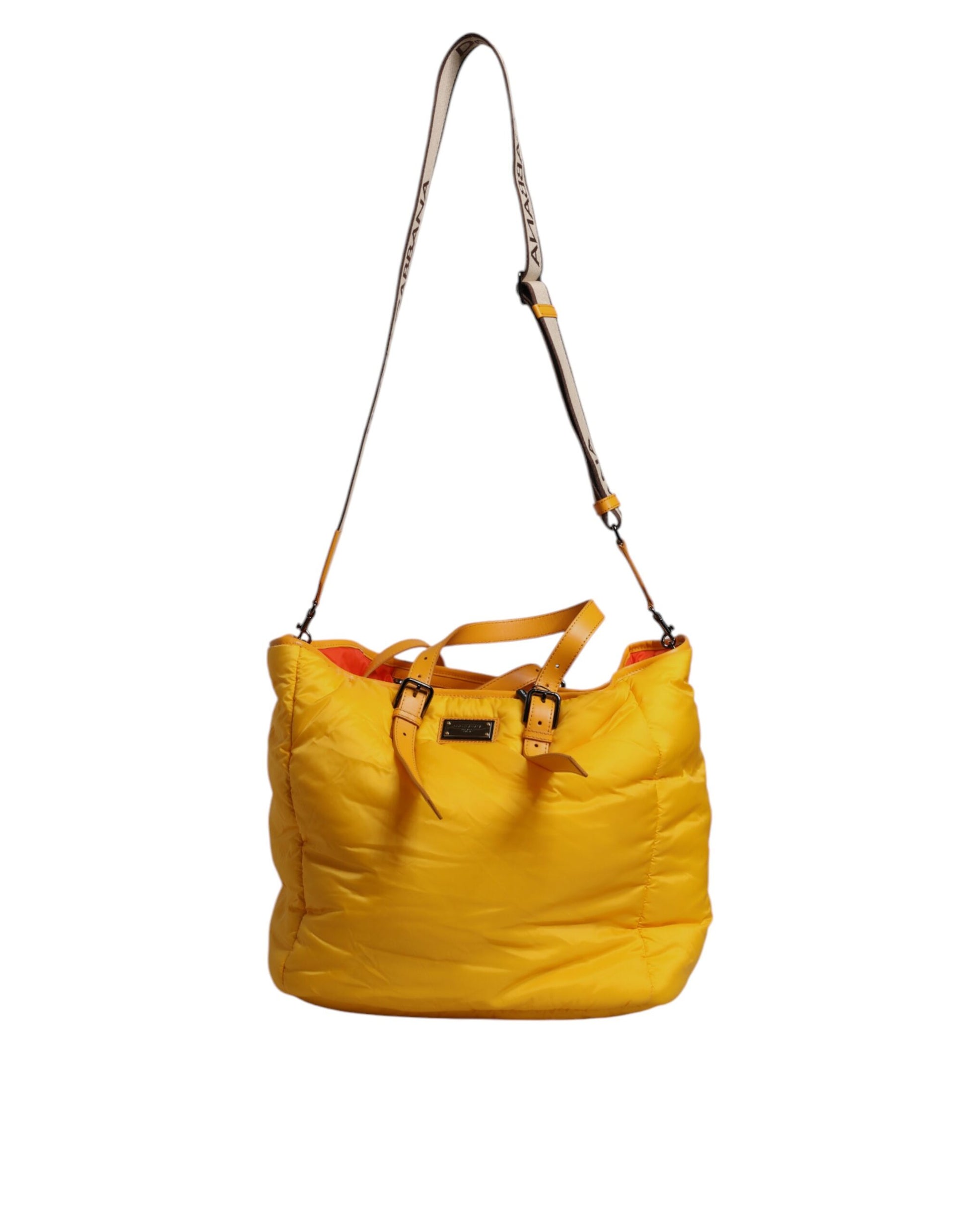 Dolce & Gabbana Yellow Orange Nylon Logo Plaque Hand Shoulder Duffle Bag