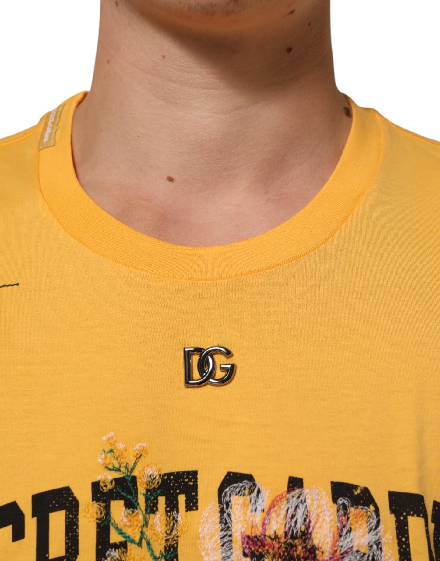 Dolce & Gabbana Yellow Secret Graden Floral Cotton CrewNeck T-shirt