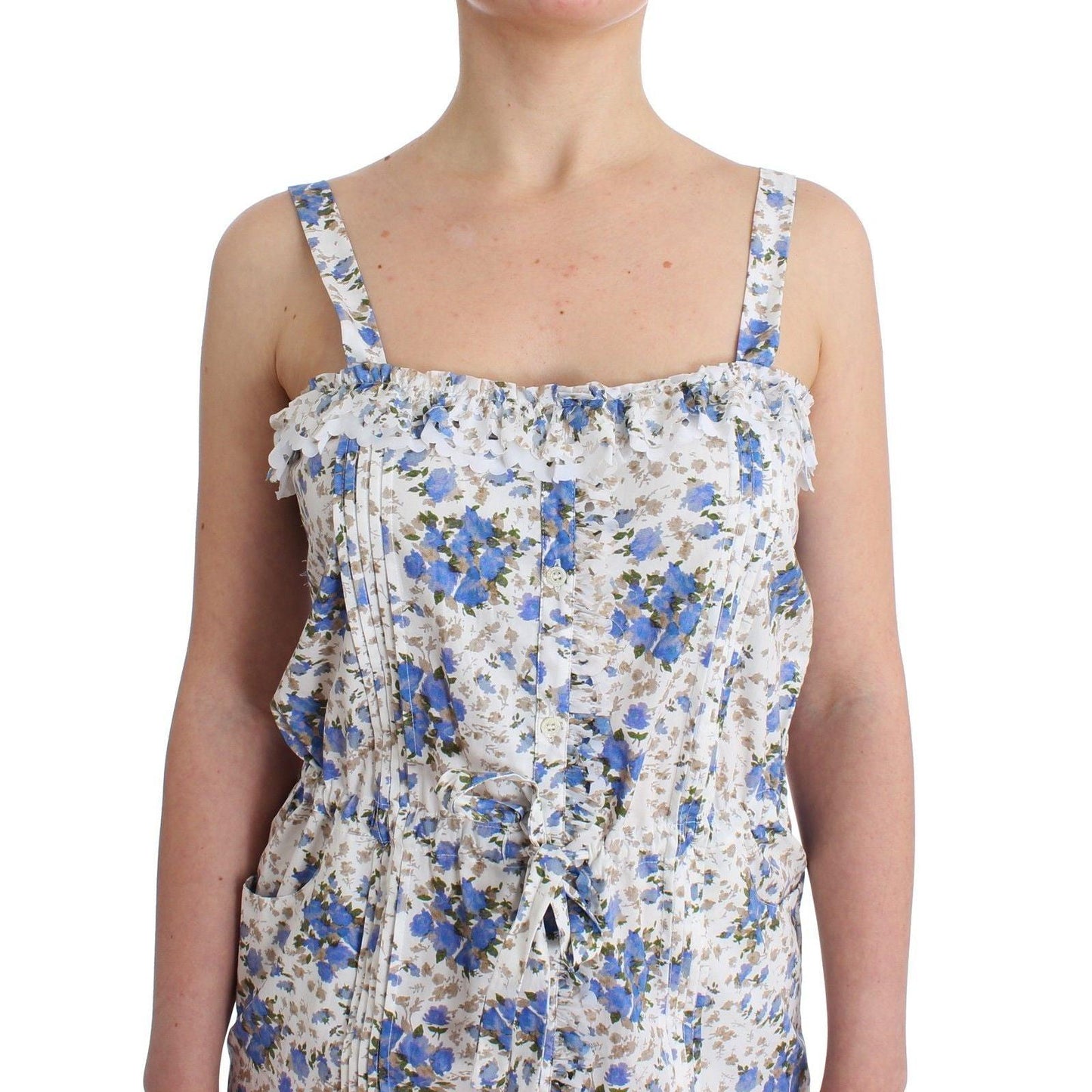 Ermanno Scervino Beachwear Blue Floral Beach Mini Dress Short