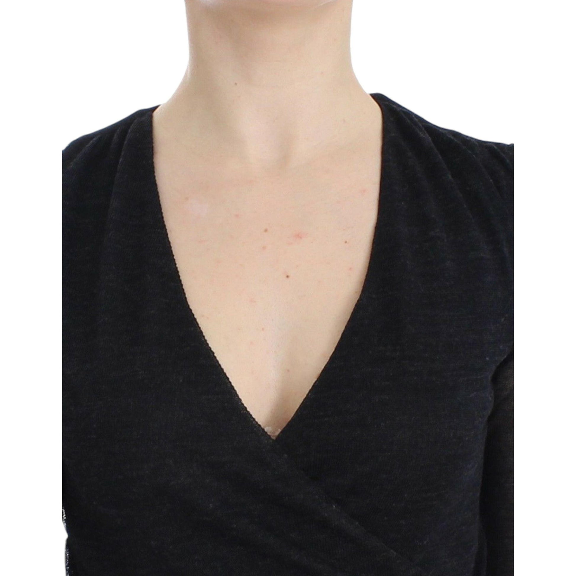 Ermanno Scervino Black Wool Blend Stretch Long Sleeve Sweater