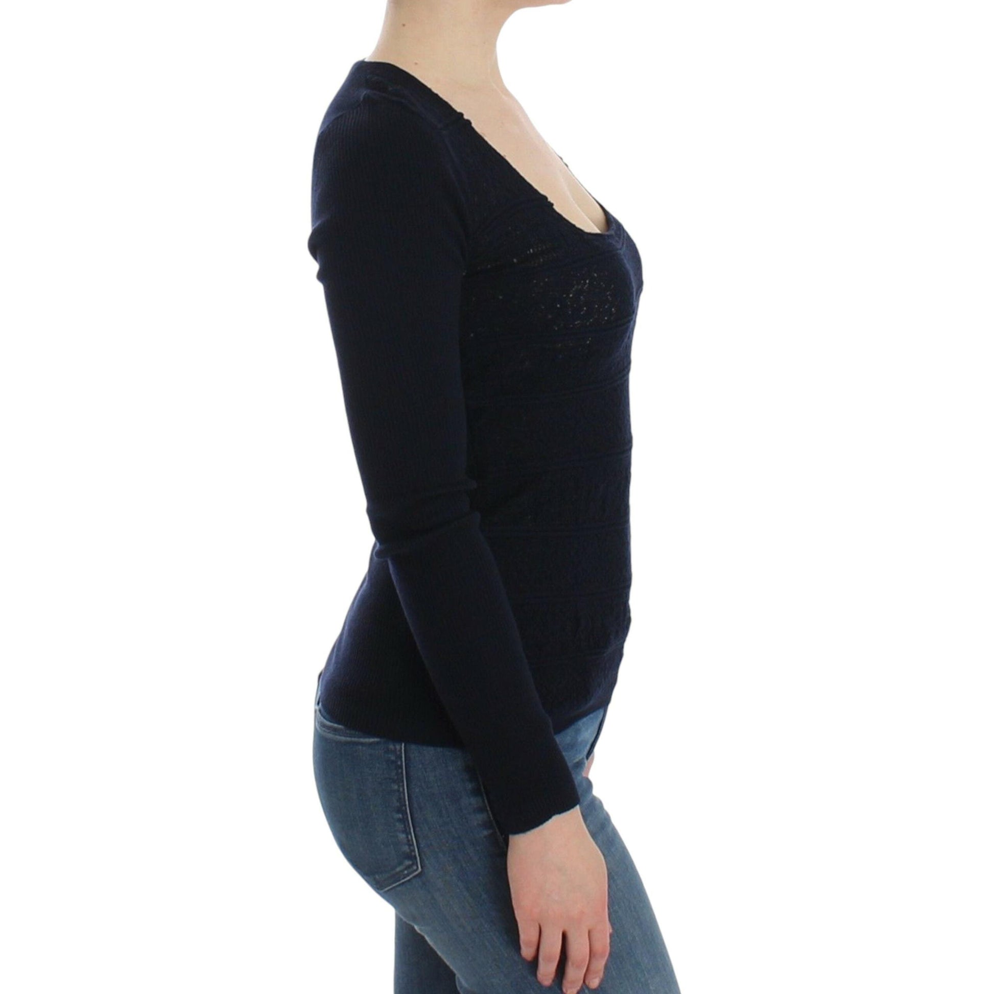 Ermanno Scervino Blue Knitted Wool Stretch Sweater Top