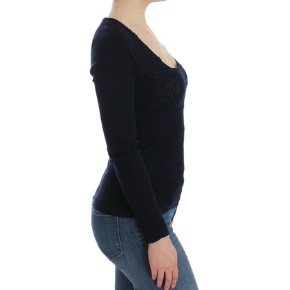 Ermanno Scervino Blue Knitted Wool Stretch Sweater Top