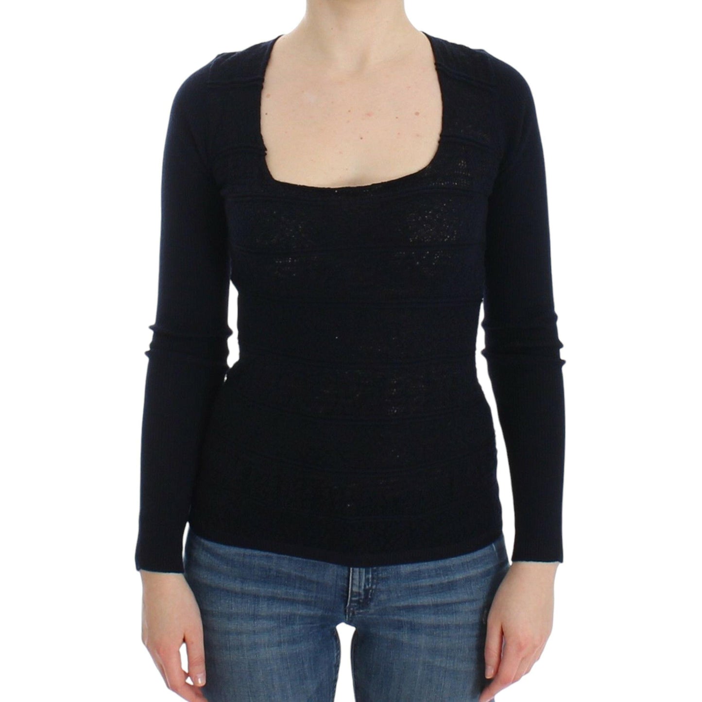 Ermanno Scervino Blue Knitted Wool Stretch Sweater Top