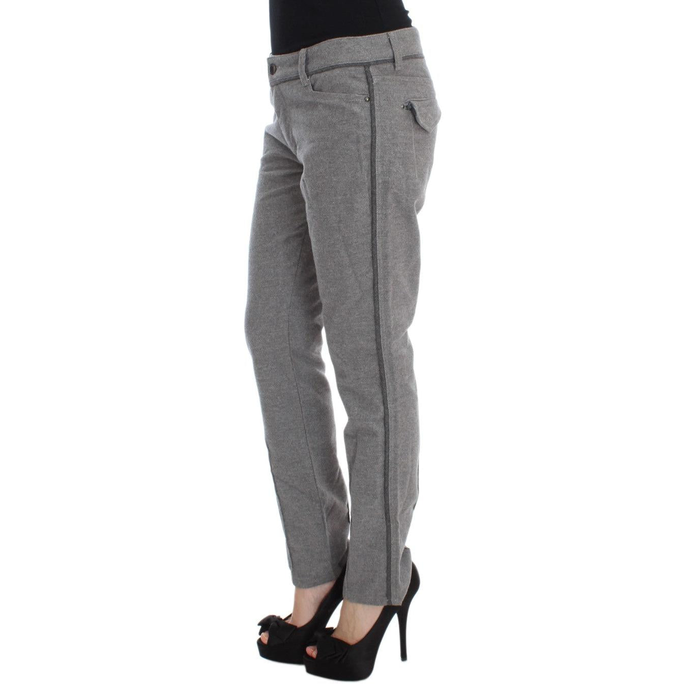 Ermanno Scervino Gray Cotton Straight Fit Casual Pants