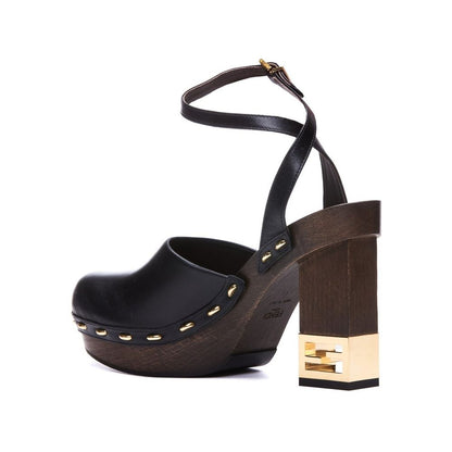 Fendi Black Calfskin Clogs