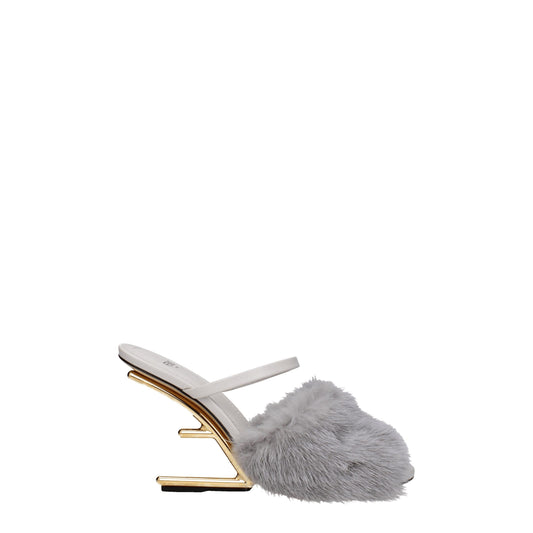 Fendi Gray Mink Slippers Sandals