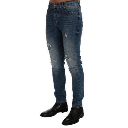 Frankie Morello Blue Wash Torn Dunfermile Slim Fit Jeans