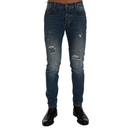 Frankie Morello Blue Wash Torn Dunfermile Slim Fit Jeans