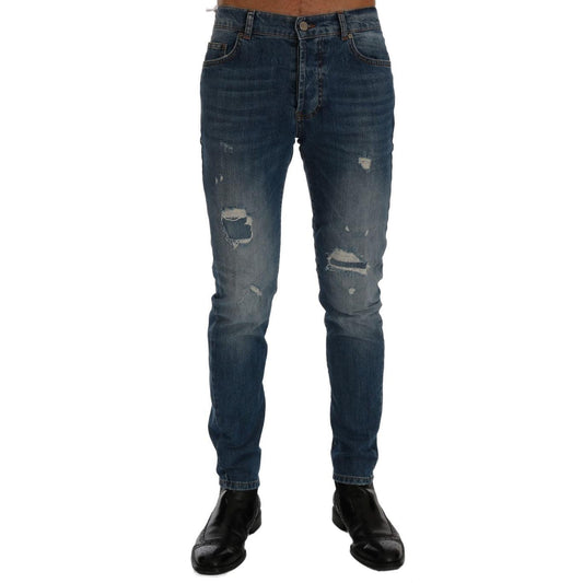 Frankie Morello Blue Wash Torn Dunfermile Slim Fit Jeans