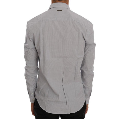 Frankie Morello White Blue Check Casual Cotton Regular Fit Shirt