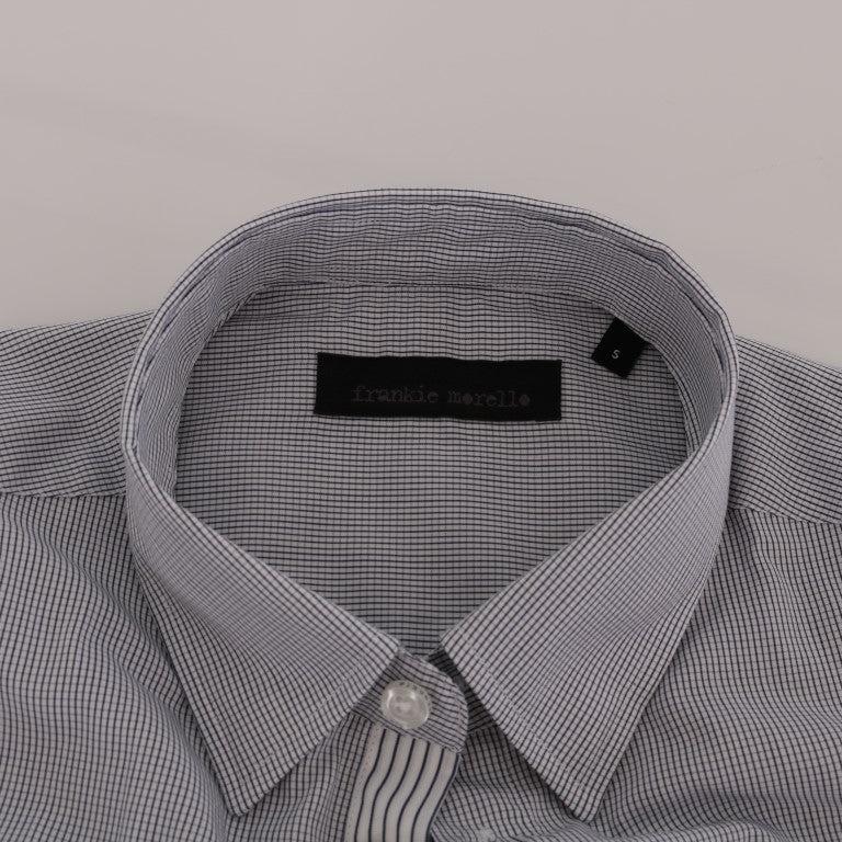 Frankie Morello White Blue Check Casual Cotton Regular Fit Shirt
