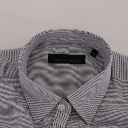 Frankie Morello White Blue Check Casual Cotton Regular Fit Shirt