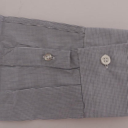 Frankie Morello White Blue Check Casual Cotton Regular Fit Shirt