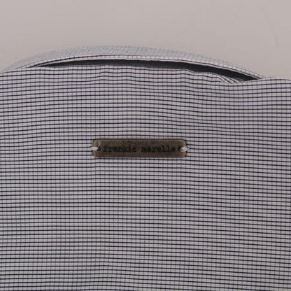 Frankie Morello White Blue Check Casual Cotton Regular Fit Shirt