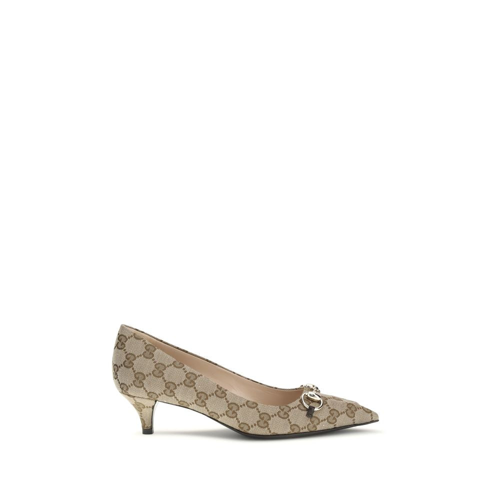 Gucci Beige Fabric Mid Heel Pumps