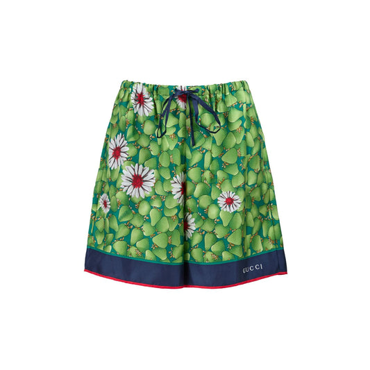 Gucci Green Flower Printed Silk Shorts