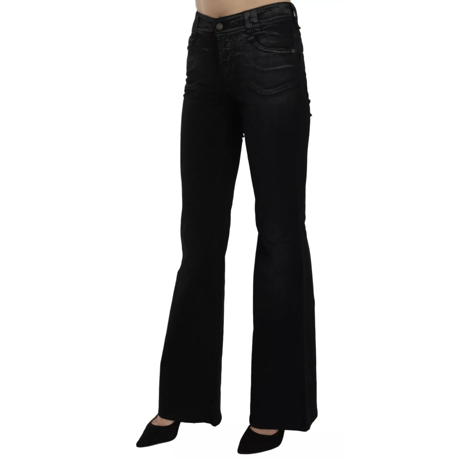 John Galliano Black Washed High Waist Flared Denim Casual Pants Jeans