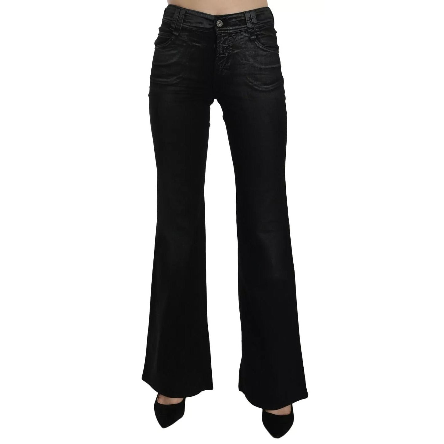 John Galliano Black Washed High Waist Flared Denim Casual Pants Jeans