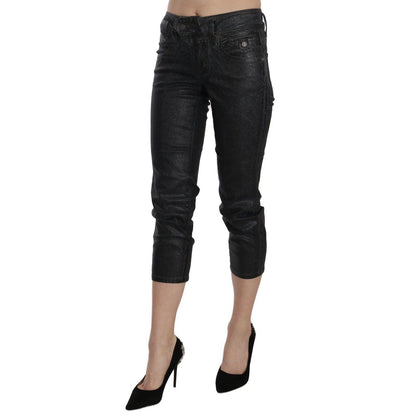 John Galliano Black Washed Mid Waist Slim Leg Cropped Denim Pants