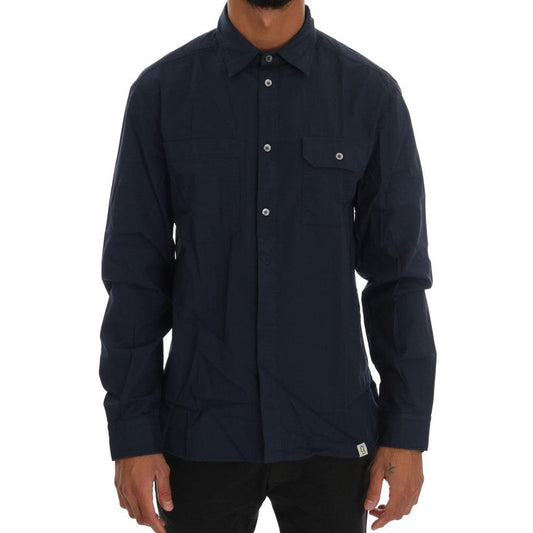 John Galliano Blue Casual Cotton Long Sleeve Shirt