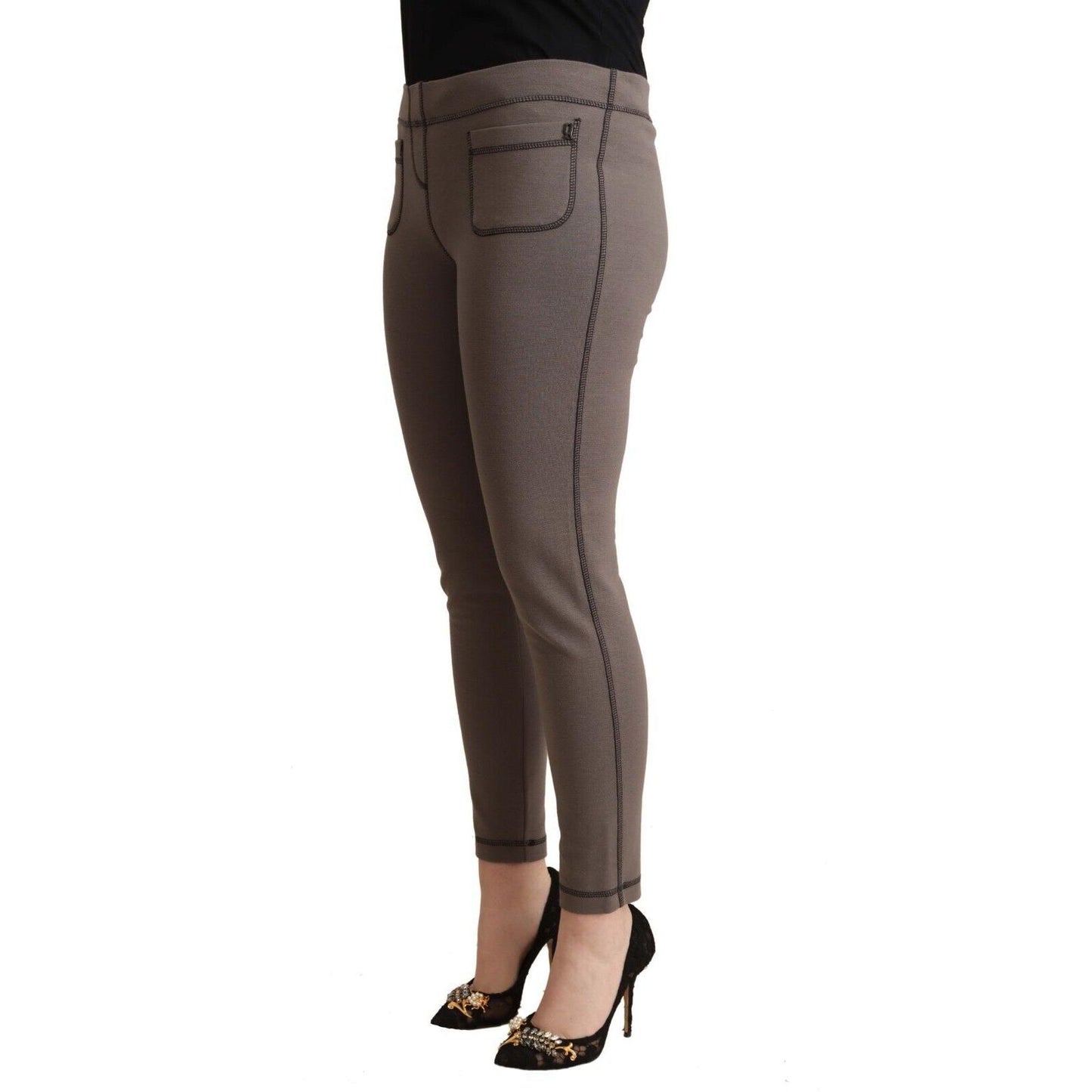 John Galliano Gray Cotton Mid Waist Stretch Leggings Cropped Pants
