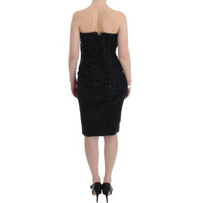 Masha Ma Black Strapless Embellished Pencil Dress