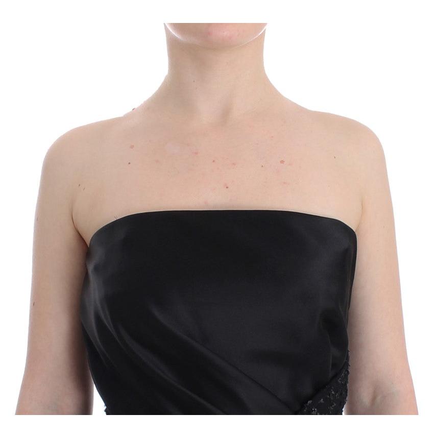 Masha Ma Black Strapless Embellished Pencil Dress