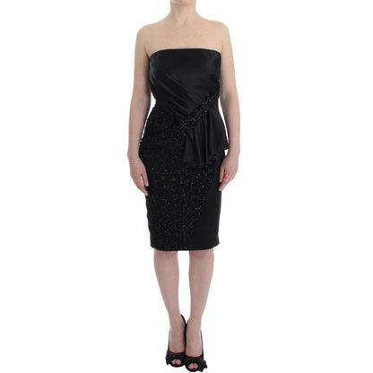 Masha Ma Black Strapless Embellished Pencil Dress