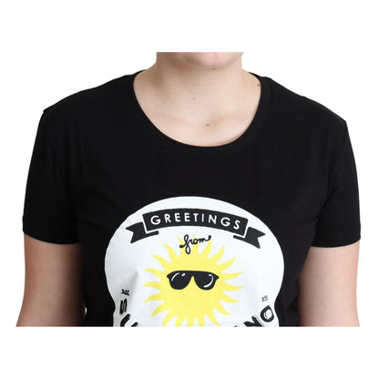 Moschino Black Cotton Sunny Milano Print T-shirt