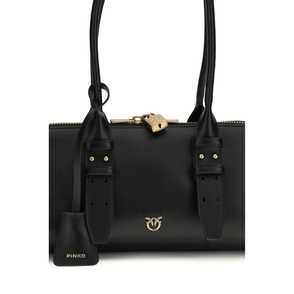 PINKO Black Calf Leather Bos Taurus Shoulder Bag