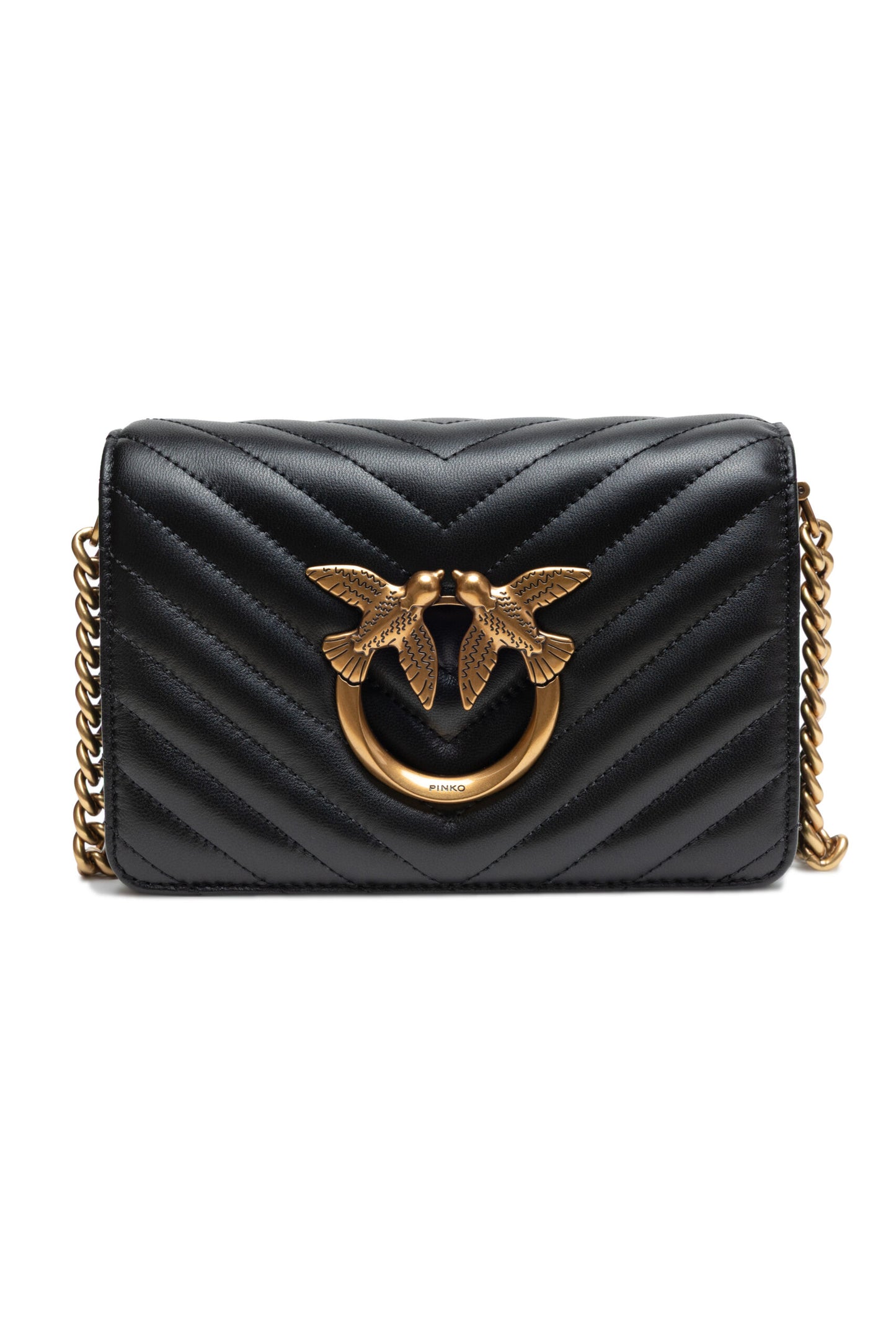 PINKO Black Leather Love Click Mini Shoulder Bag
