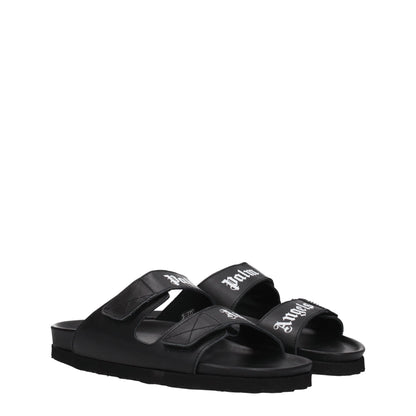 Palm Angels Black Leather Slippers Sandals