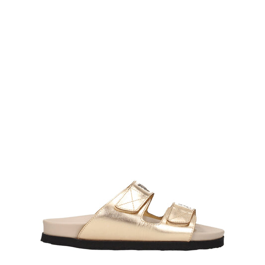 Palm Angels Gold Leather Slippers Sandals