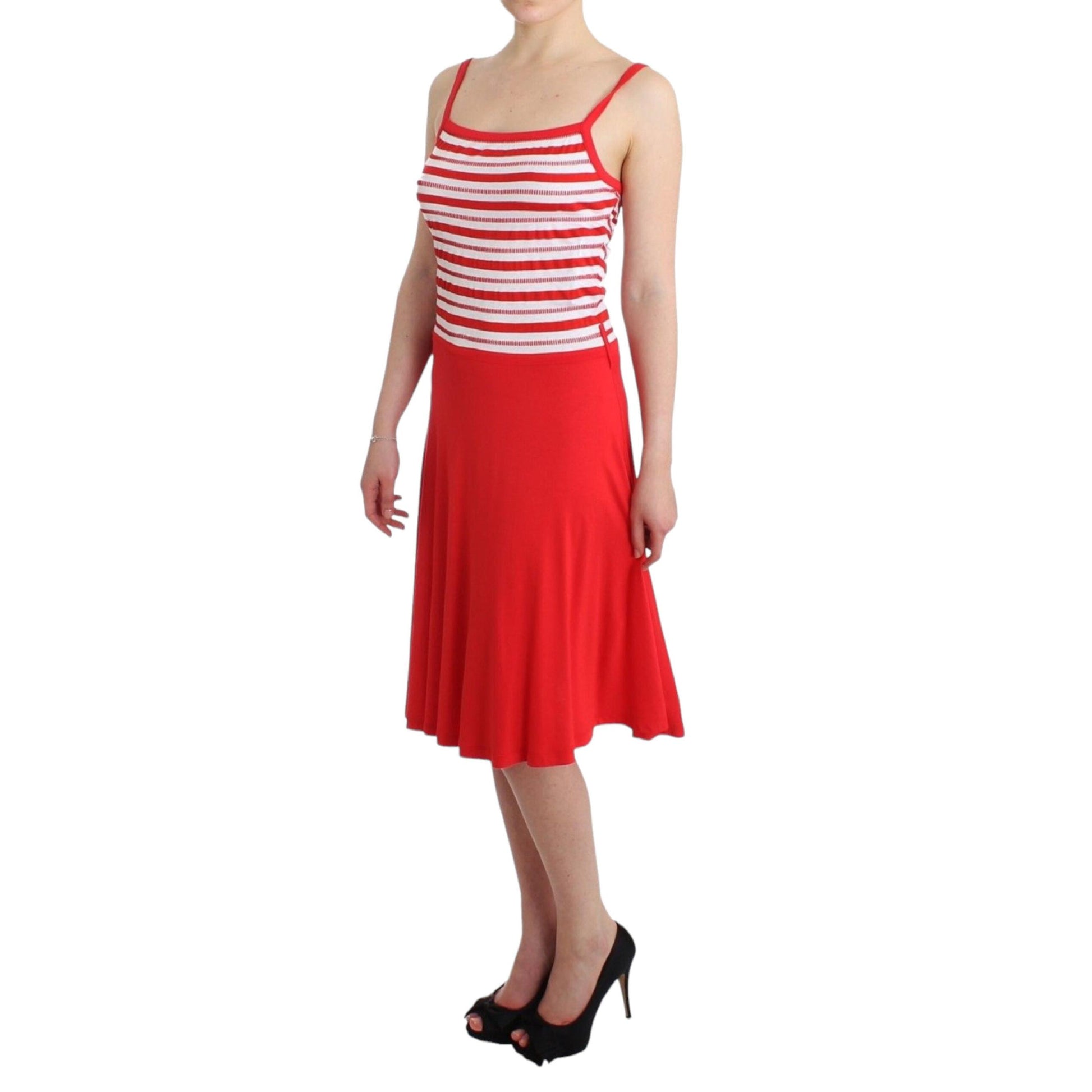 Roccobarocco Red striped jersey A-line dress
